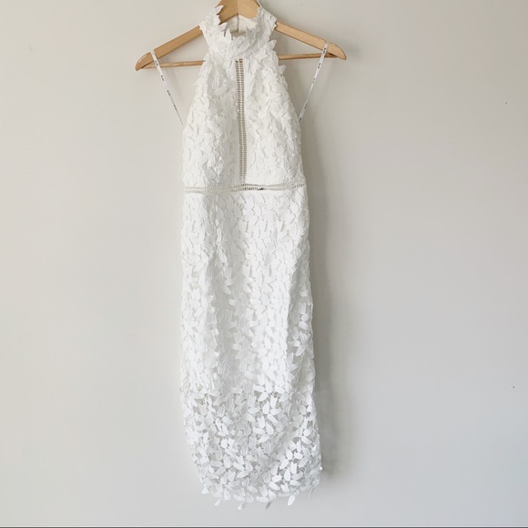 Bardot Lace Overlay Halter Dress White - Picture 3 of 7